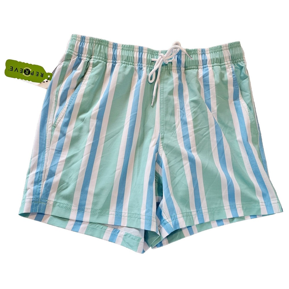 Tilly's RSQ Swim Shorts Men's Small No Lining Green Blue White Retro Stripe NWT
